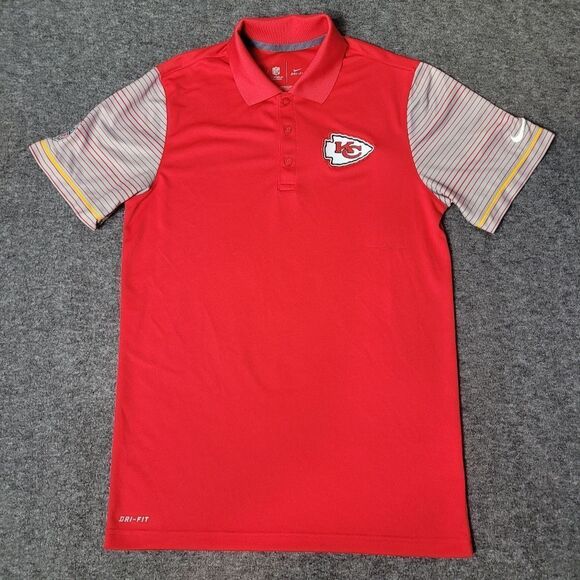 Nike Dri Fit NFL Kansas City Chiefs Mens Size S Polo Shirt Red Stripe Sleeve - Picture 1 of 11